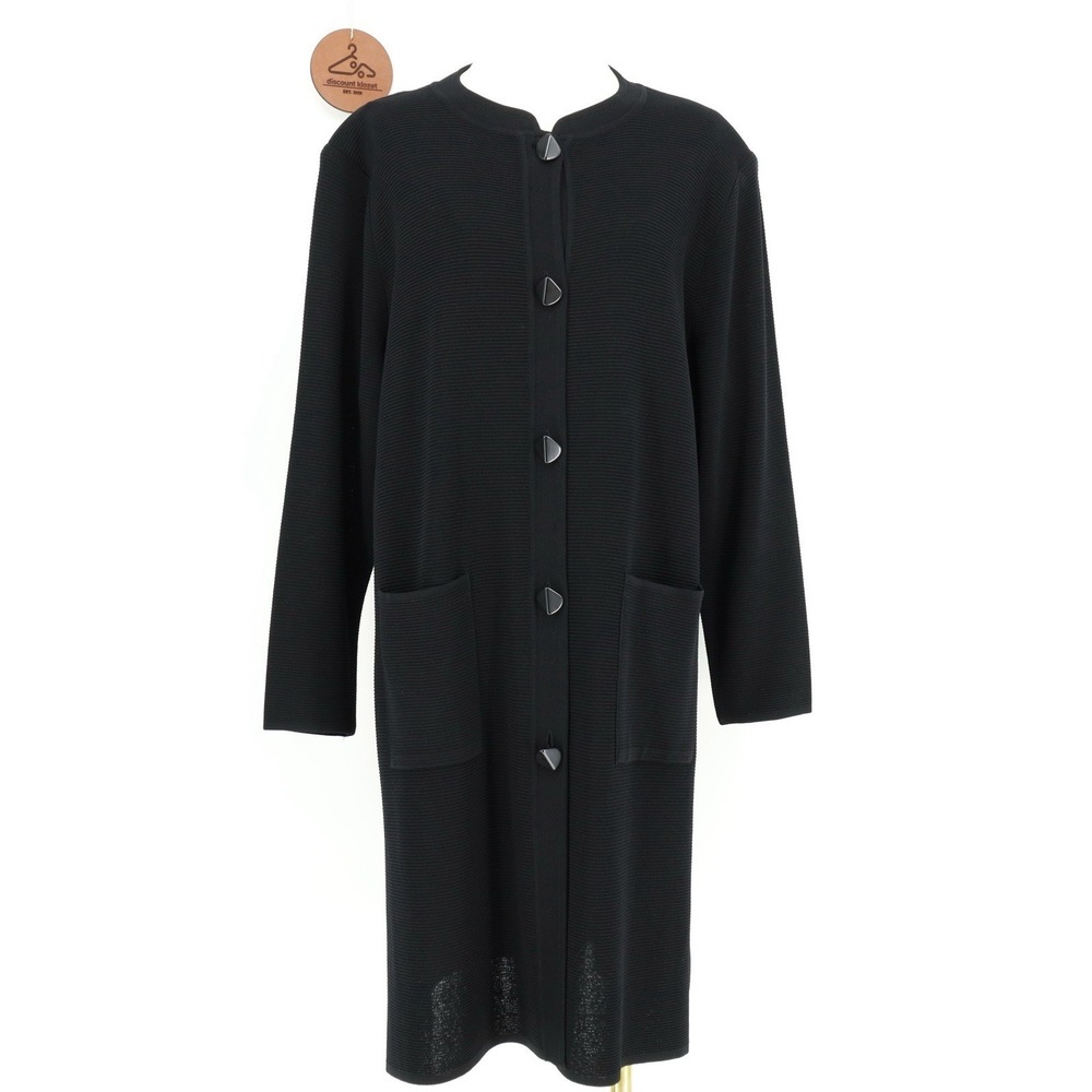 Exclusively Misook Large Black Long Ribbed Cardigan Button Front Pockets Capsule